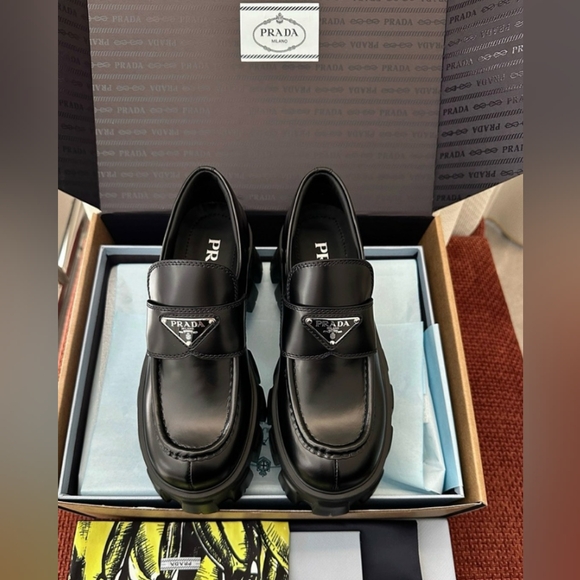 Prada Black Leather Loafers - Picture 1 of 8